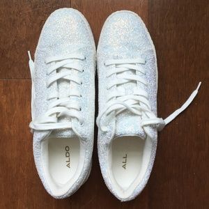 Aldo Etilivia NBW White Glitter Sneaker Size 9